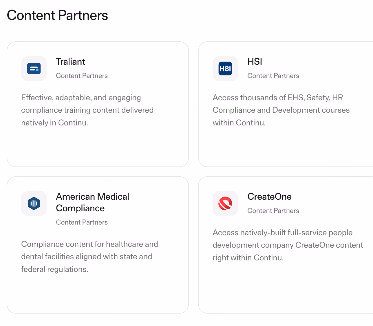 Continu's compliance partners content library.