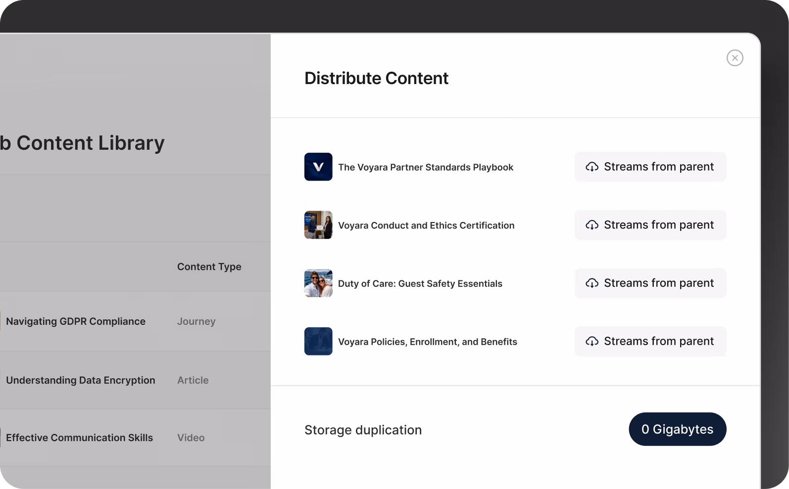 Media streams from the parent hub to every connected sub-company instance.
