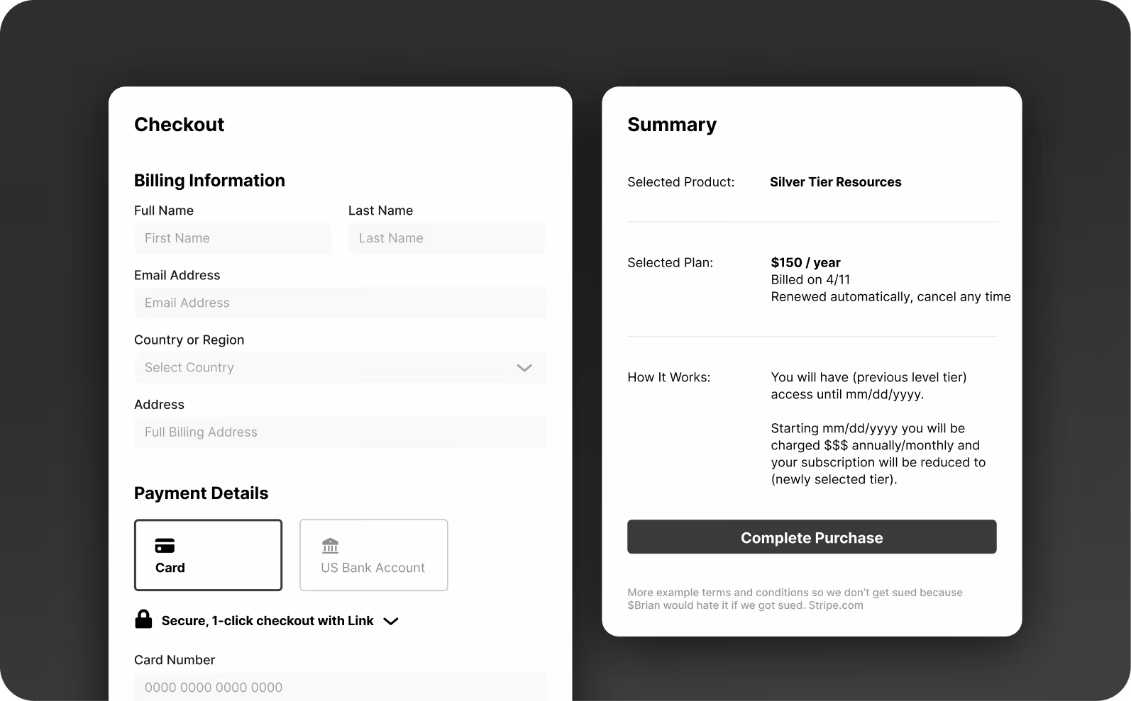 Ecommerce checkouts are safe and secure via our deep integration with Stripe.